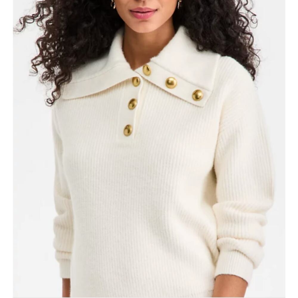 On 34th Women's Collared Button Pullover Sweater Ivory SizeM